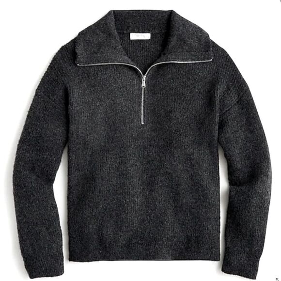 J. Crew Half Zip Stretch Merino Wool Sweater in Heather Charcoal NWT! size Large - Picture 1 of 13